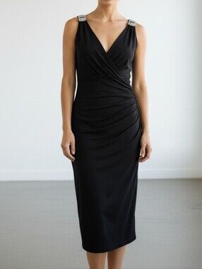 Lauren Ralph Lauren Black V-Neck Sleeveless Midi Dress